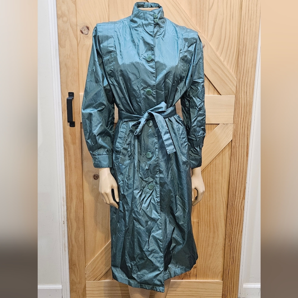 Vintage | The Totes Coat Teal Button-Up Trench Rain Coat Jacket | 10 Petite